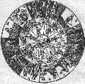 Astrologick kruh z potku 16. stolet. Kolem Zem (uprosted) znamen 7 planet, pak 12 znak Zvrokruhu a konen 12 osud lidskch pin nebesk b, podle postaven Zem k planetm a zvrokruhu pi narozen toho, kdo si chce vtiti budoucnost.